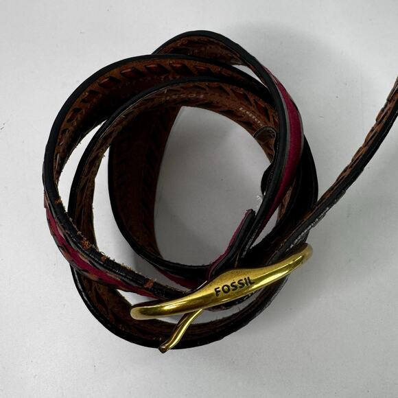 Vintage Fossil Two Tone Braided Leather Belt with Oval Brass Buckle Large - Picture 2 of 6
